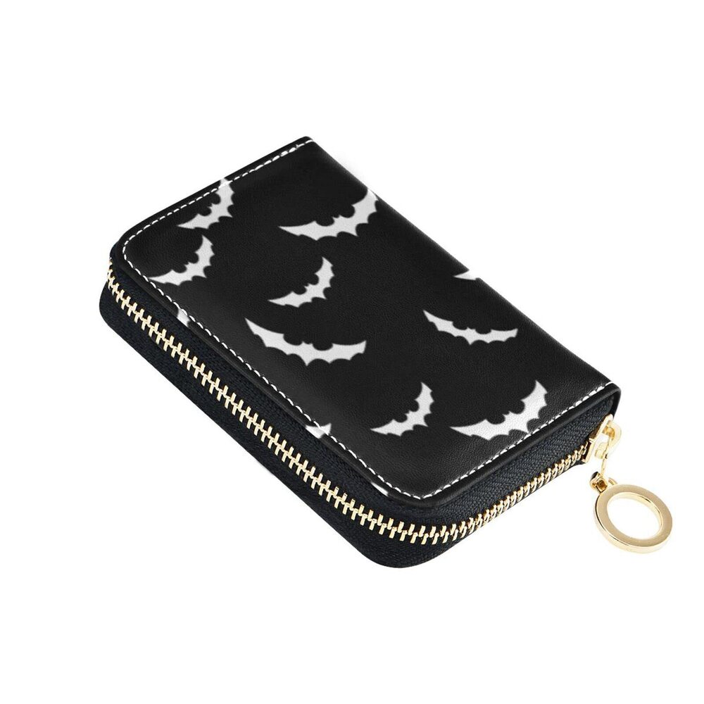 9133 Halloween Bat RFID Credit Card Holder Wallets Accordion Leather Zipper